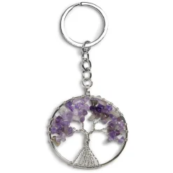 Porte clé avec médaillon arbre de vie et pierres colorées - 3 coloris