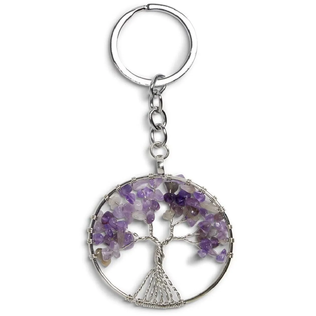 Porte clé avec médaillon arbre de vie et pierres colorées - 3 coloris