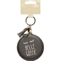 Porte clé double miroir avec inscription message effet simili