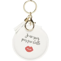 Porte clé double miroir avec inscription message effet simili