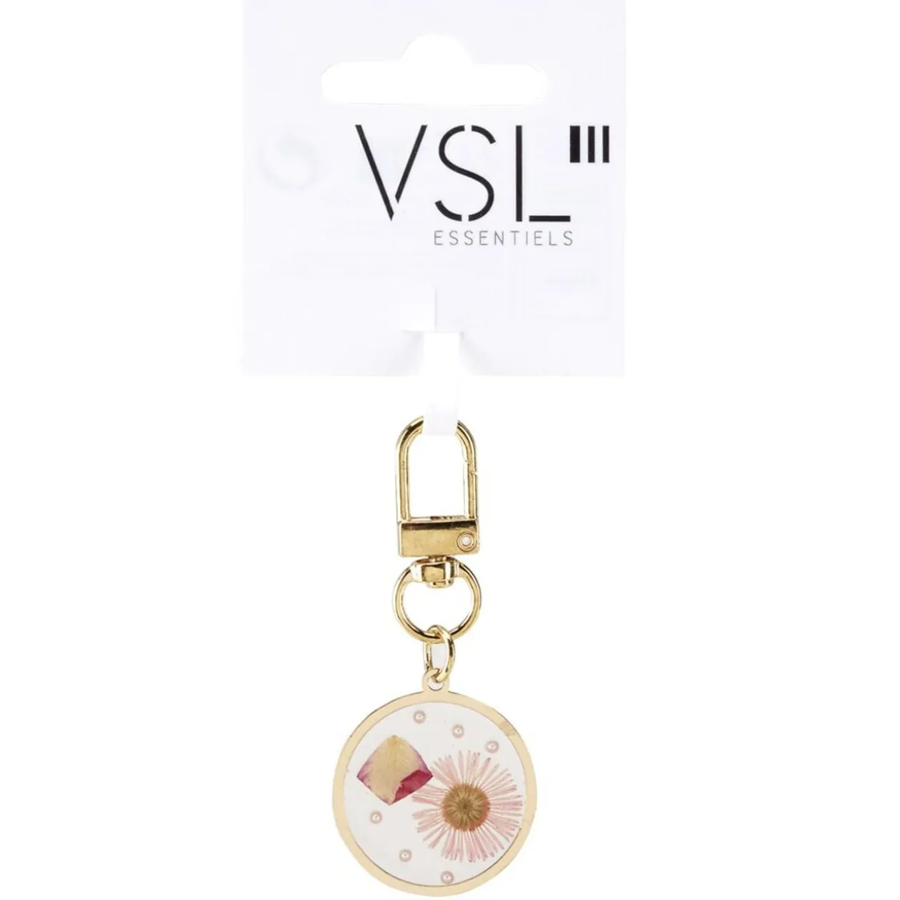 Porte-clé en métal et résine fleurs séchées L6,5cm (3 modèles)