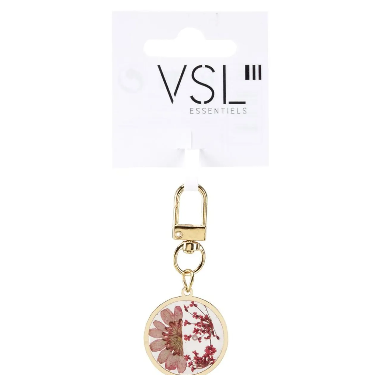 Porte-clé en métal et résine fleurs séchées L6,5cm (3 modèles)