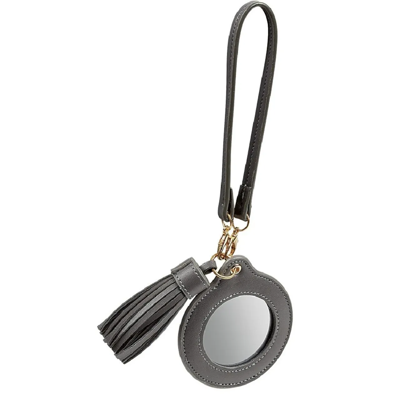 Porte-clé miroir avec pompon gris ou beige