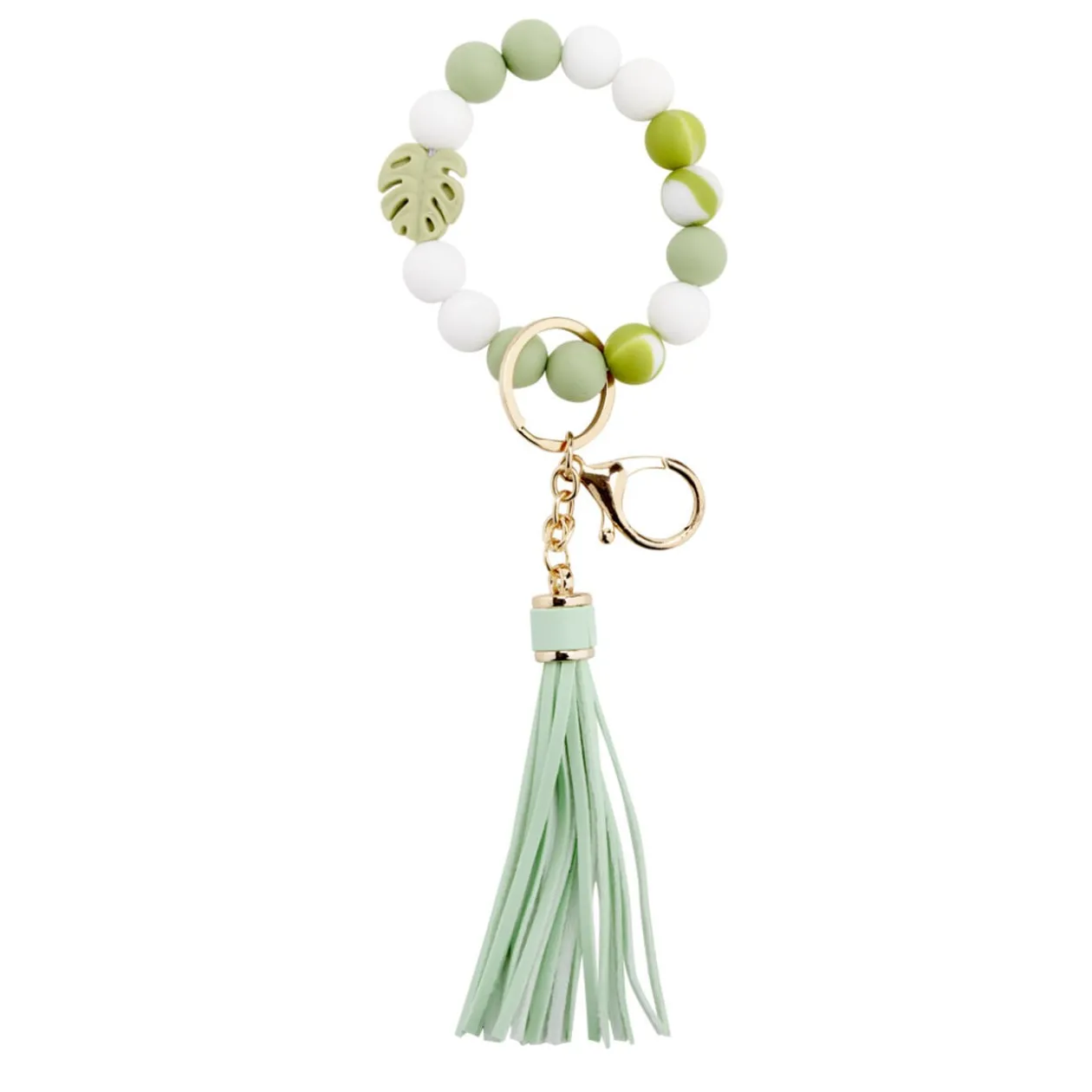 Porte-clé pompon simili et bracelet perle en bois Ø8xL9cm (2 modèles)