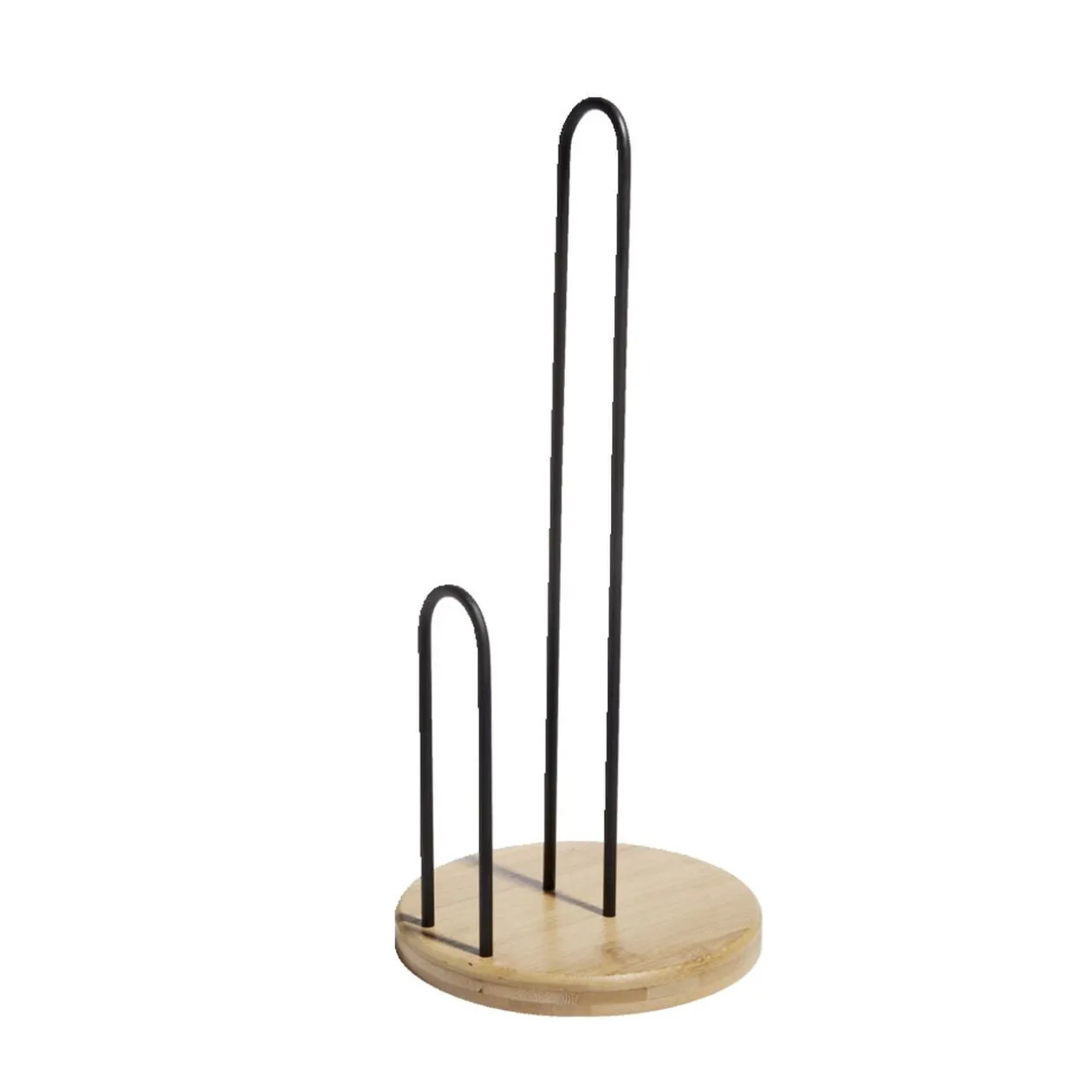 Porte essuie tout fer noir et base bambou Ø15xH34cm