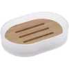Porte-savon blanc en verre et bois 14x10xH3cm < Gifi Online