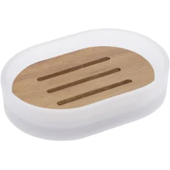Porte-savon blanc en verre et bois 14x10xH3cm < Gifi Online