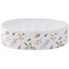 Porte-savon céramique motif floral blanc et rose 13x8,5xH3cm