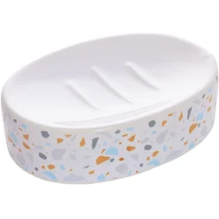 Porte-savon céramique motif terrazzo blanc et bleu 13x8,5xH3cm < Gifi Online