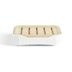 Porte-savon salle de bain bambou et plastique blanc < Gifi New