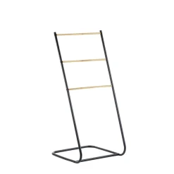Porte-serviette 3 niveaux bambou et métal noir 40x43xH91cm