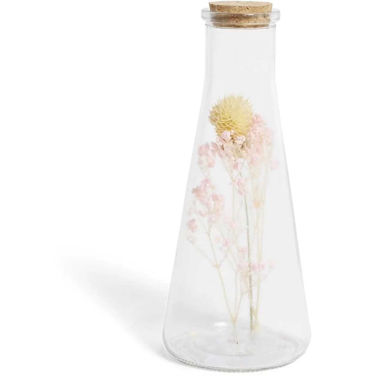 Pot avec fleur séchée jaune et rose Ø8xH19cm