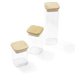 Pot carré en verre 180/220/450ml couvercle bambou