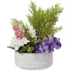 Pot ciment plante et fleur artificielle violet Ø18xH25cm