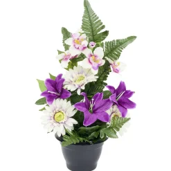 Pot composition fleur artificielle violet et blanc < Gifi New