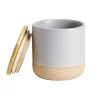 Pot à coton céramique bleu et couvercle bois Ø9xH10cm < Gifi Discount