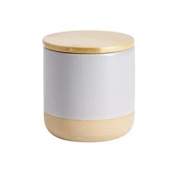 Pot à coton céramique bleu et couvercle bois Ø9xH10cm < Gifi Discount