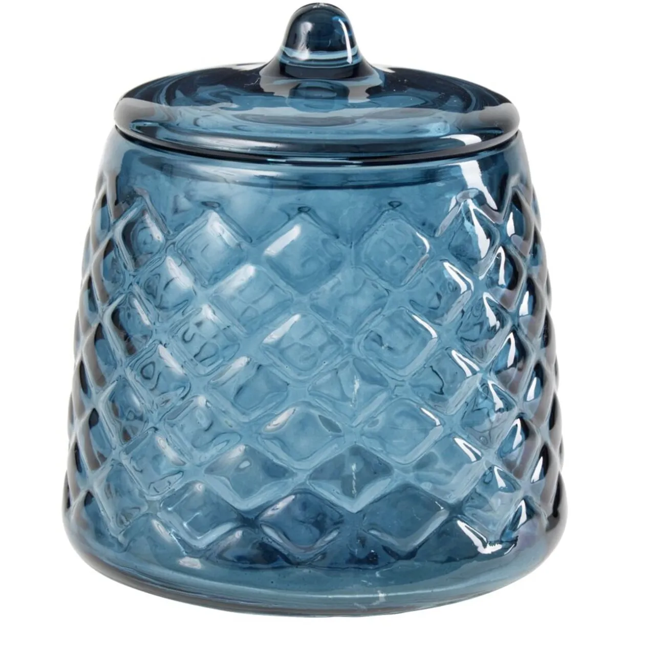Pot à coton en verre transparent bleu