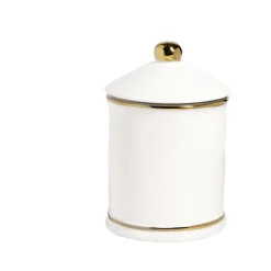 Pot céramique avec couvercle en blanc et bord doré Ø11,5xH17,5cm
