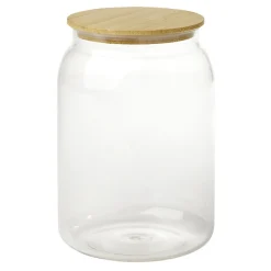 Pot de conservation en plastique et couvercle bois Ø10xH15cm