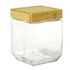 Pot de conservation hermétique carré en verre avec couvercle bambou 12cl