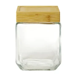 Pot de conservation hermétique carré en verre avec couvercle bambou 12cl