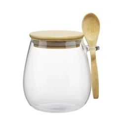 Pot de conservation hermétique rond 1L en verre avec couvercle et cuillère en bambou < Gifi Outlet