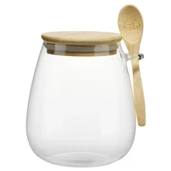 Pot de conservation hermétique rond en verre couvercle bambou 350ml Ø6,5xH10cm < Gifi Clearance