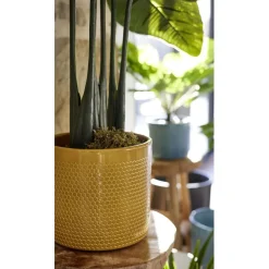 Pot de fleur jaune motif nid d'abeille Capri Ø13,5x12,3cm 1,29L < Gifi Sale