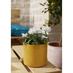 Pot de fleur jaune motif nid d'abeille Capri Ø13,5x12,3cm 1,29L < Gifi Sale