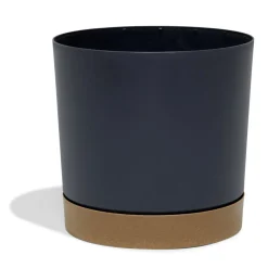 Pot de jardin Tubo plastique gris avec soucoupe marron Ø29,2cm