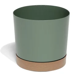 Pot de jardin Tubo plastique vert avec soucoupe marron Ø39cm