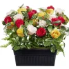 Pot de rose blanche rouge jaune et gypsophile artificiel L43x28xH38cm