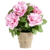 Pot de roses artificielles couleur rose 6 têtes H33cm