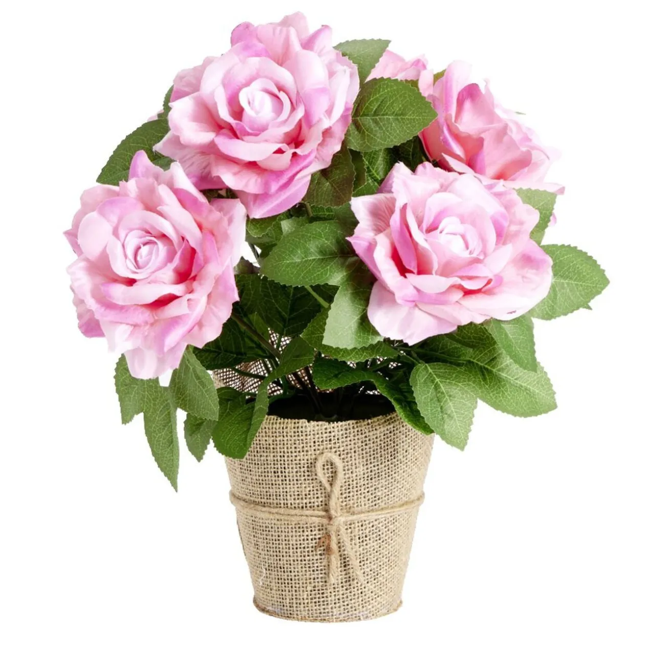Pot de roses artificielles couleur rose 6 têtes H33cm