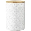 Pot en céramique blanc à motif gris avec couvercle en bois H14 cm < Gifi New