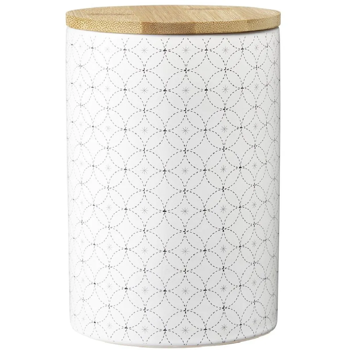 Pot en céramique blanc à motif gris avec couvercle en bois H14 cm < Gifi New
