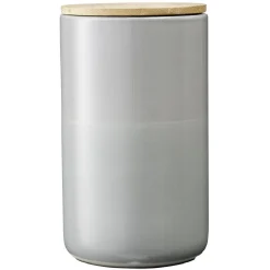 Pot en céramique gris avec couvercle en bois H16,5 cm < Gifi