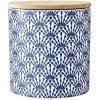 Pot en céramique à motif bleu avec couvercle en bois H10,5 cm