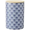 Pot en céramique à motif bleu avec couvercle en bois H14 cm