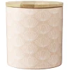 Pot en céramique à motif rose avec couvercle en bois H10,5 cm