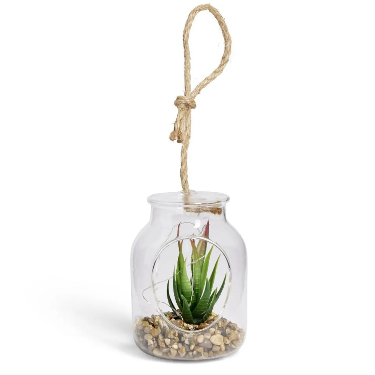 Pot en verre LED avec plante grasse artificielle Ø11,5xH15,5cm