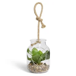 Pot en verre LED avec plante verte artificielle Ø11,5xH15,5cm