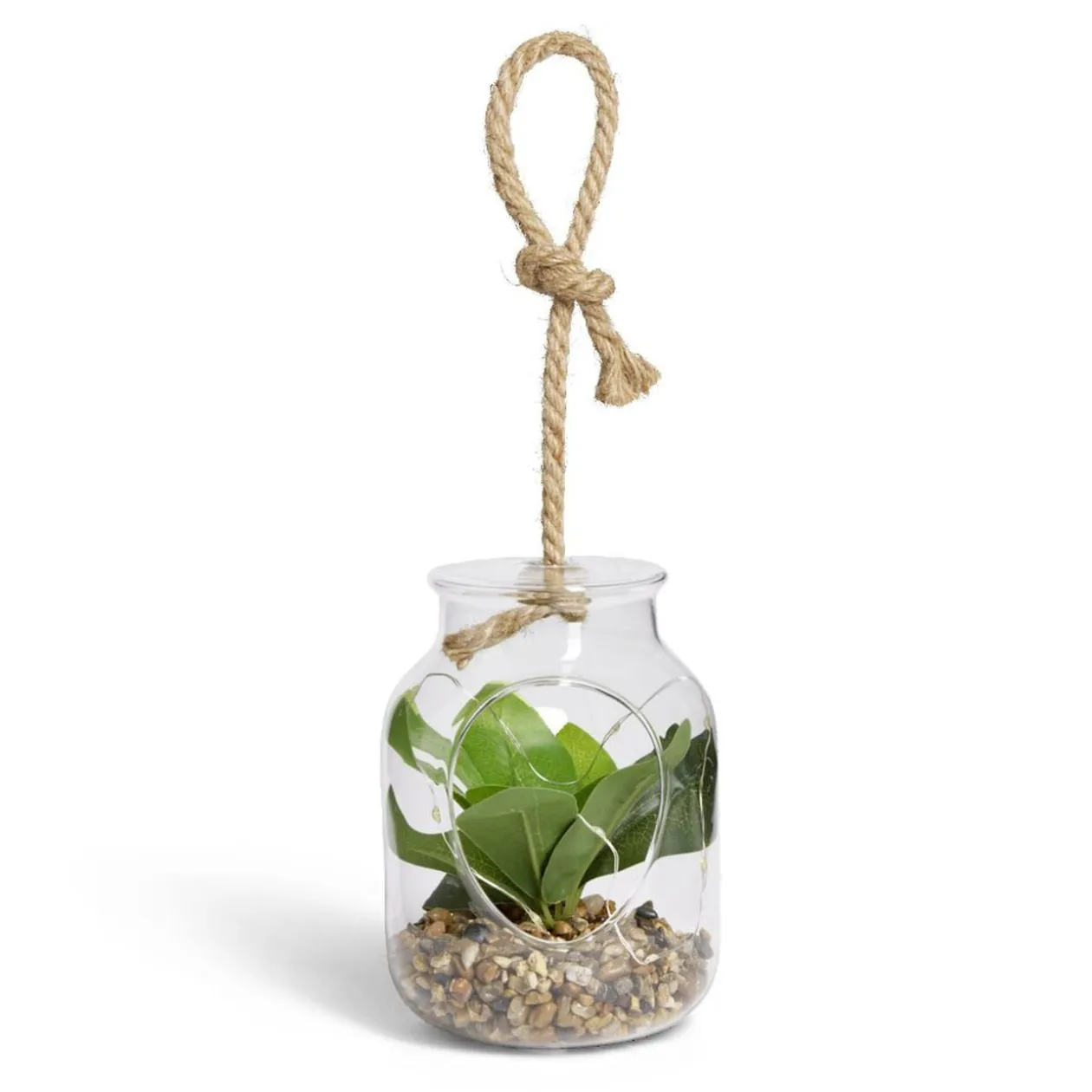 Pot en verre LED avec plante verte artificielle Ø11,5xH15,5cm