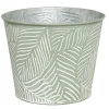 Pot en zinc avec feuillage relief vert et blanc petit modèle Ø21xH17cm