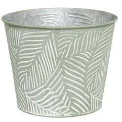 Pot en zinc avec feuillage relief vert et blanc petit modèle Ø21xH17cm