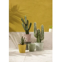 Pot en zinc avec feuillage relief vert et blanc petit modèle Ø21xH17cm