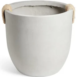 Pot fibre d'argile rond gris poignée en corde Ø38xH32cm