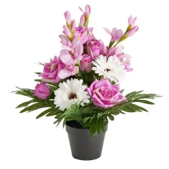 Pot fleurs artificielles rose/gerbera/lisiant rose et violet 18 tiges H42cm < Gifi Hot