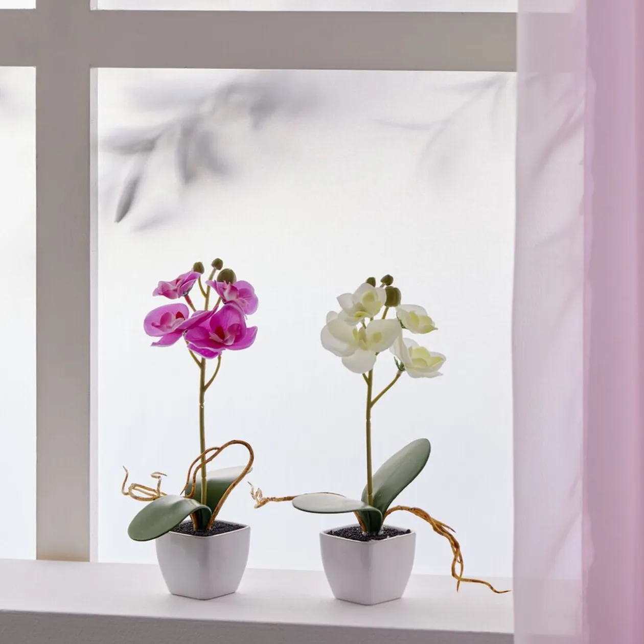 Pot orchidée artificielle blanche H16cm
